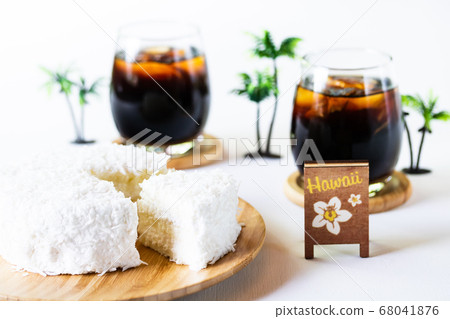 Hawaiian sweets coconut cake and ice coffee 68041876
