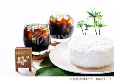 Hawaiian sweets coconut cake and ice coffee Hawaiian sweets coconut cake and ice coffee 68041927