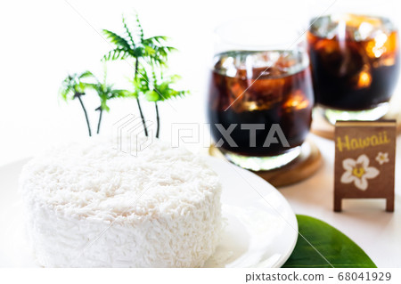Hawaiian sweets coconut cake and ice coffee Hawaiian sweets coconut cake and ice coffee 68041929