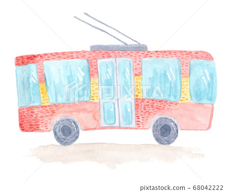 Cute colorful vector watercolor trolleybus 68042222