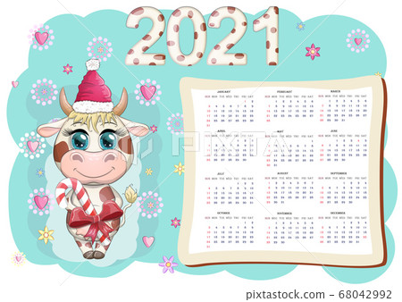 White ox calendar or planner for 2021 with cartoon White ox calendar or planner for 2021 with cartoon 68042992
