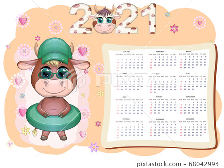 White ox calendar or planner for 2021 with cartoon White ox calendar or planner for 2021 with cartoon 68042993