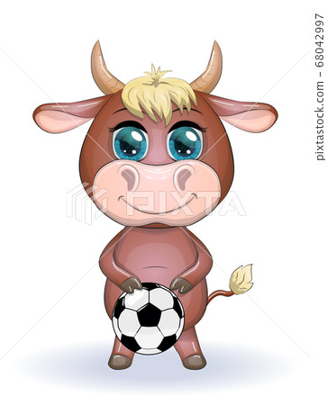 Cute cartoon cow, bull with a soccer ball, - Stock Illustration [68042997]  - PIXTA