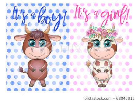 Two Cute Cartoon babies boy and girl Two Cute Cartoon babies boy and girl 68043015