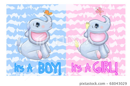 Baby Shower greeting card with Cute Elephant boy Baby Shower greeting card with Cute Elephant boy 68043029