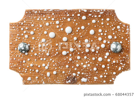 Wooden board with iron bolts in drops of white Wooden board with iron bolts in drops of white 68044357