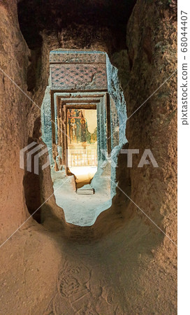 Gumusler Monastery from inside. Sacred Frescos on the wall of the Cave Church in Cappadocia Gumusler Monastery from inside. Sacred Frescos on the wall of the Cave Church in Cappadocia 68044407
