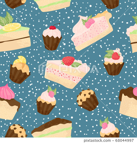 Vector pastry seamless pattern with cakes,... - Stock Illustration ...
