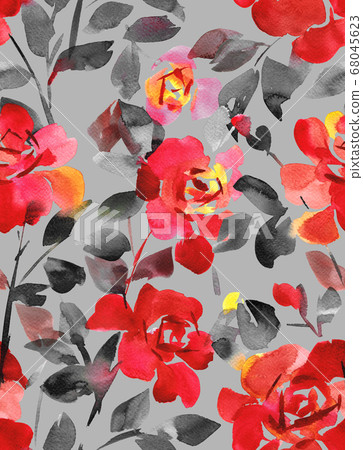 Hand drawn watercolor opulent roses. Floral seamless pattern. Decorative background with large blossom flowers. Hand drawn watercolor opulent roses. Floral seamless pattern. Decorative background with large blossom flowers. 68045623