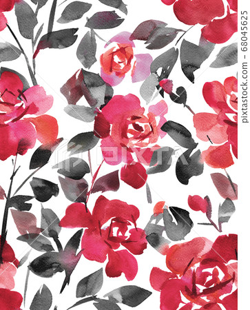 Hand drawn watercolor opulent roses. Floral seamless pattern. Decorative background with large blossom flowers. Hand drawn watercolor opulent roses. Floral seamless pattern. Decorative background with large blossom flowers. 68045625