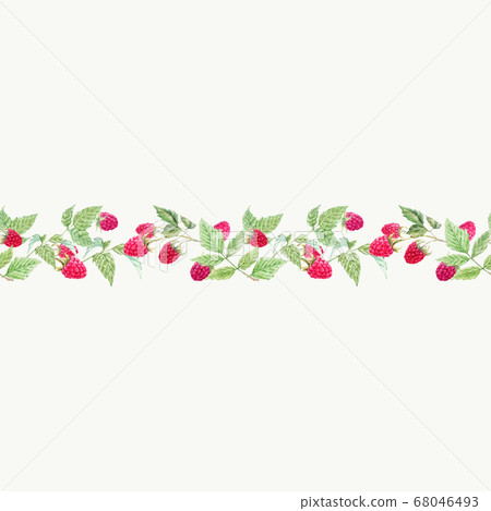 Beautiful vector seamless horizontal pattern with watercolor raspberry and leaves. Stock illustration. 68046493