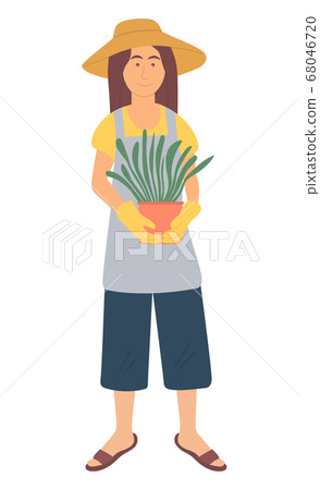 Woman Gardener, Plant in Pot, Gardening Vector 68046720