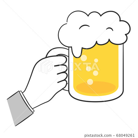 Hand illustration of a company employee holding beer 68049261