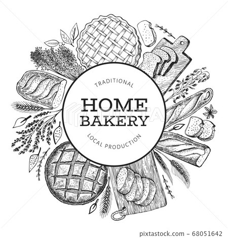 Bread and pastry banner. Vector bakery hand drawn Bread and pastry banner. Vector bakery hand drawn 68051642