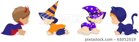 cute happy little kids in different colorful halloween costumes set cute happy little kids in different colorful halloween costumes set 68052019