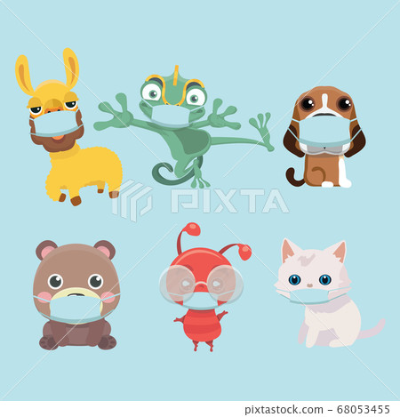 face mask cartoon animal illustration. 68053455