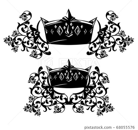 royal crown and rose flowers black and white vector heraldic design set royal crown and rose flowers black and white vector heraldic design set 68055576