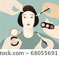 Makeup and skin care. Portrait of a young woman who applies makeup and uses cosmetics. 68055691
