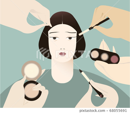 Makeup and skin care. Portrait of a young woman who applies makeup and uses cosmetics. Makeup and skin care. Portrait of a young woman who applies makeup and uses cosmetics. 68055691