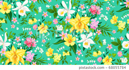 Seamless tropical spring floral background 68055784