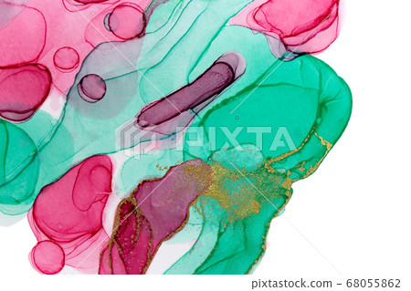 Green and pink pattern isolated on white background. Transparent watercolor texture. Pink, green and gold drops illustration. Green and pink pattern isolated on white background. Transparent watercolor texture. Pink, green and gold drops illustration. 68055862
