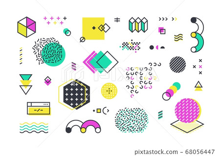 Memphis shapes. Abstract geometric line elements with retro graphic shapes for web design advertisement and social network banners. Vector set Memphis shapes. Abstract geometric line elements with retro graphic shapes for web design advertisement and social network banners. Vector set 68056447