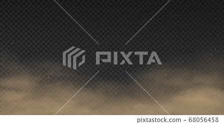 Realistic dust. Smoke effect and 3D mud powder pollution, sand storm template isolated on transparent background. Vector dust smog with sand particles Realistic dust. Smoke effect and 3D mud powder pollution, sand storm template isolated on transparent background. Vector dust smog with sand particles 68056458