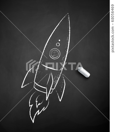 Chalk drawn illustration of rocket 68056469