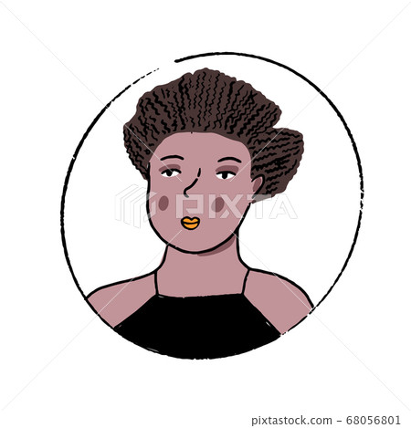 African American woman portrait, hand drawn doodle in round frame. Black curly hair style vector drawing African American woman portrait, hand drawn doodle in round frame. Black curly hair style vector drawing 68056801