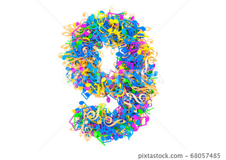 Number 9 from colored musical notes. 3D rendering 68057485