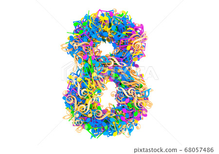 Number 8 from colored musical notes. 3D rendering 68057486