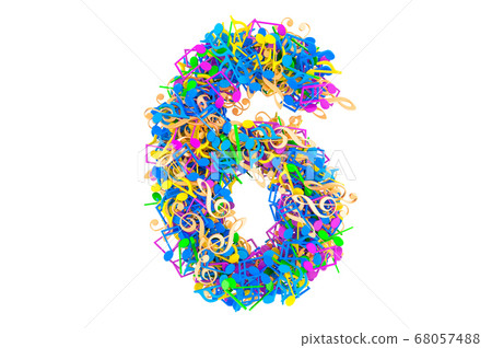 Number 6 from colored musical notes. 3D rendering Number 6 from colored musical notes. 3D rendering 68057488