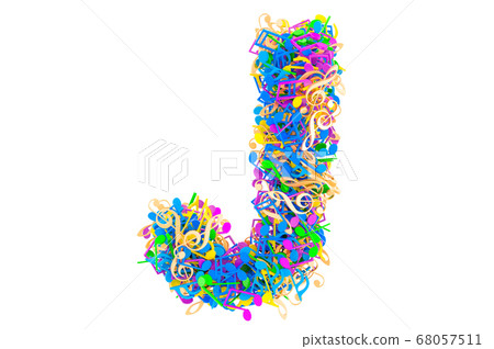 Letter J from colored musical notes. 3D rendering Letter J from colored musical notes. 3D rendering 68057511