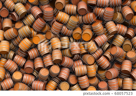 Background from wooden barrels, 3D rendering 68057523