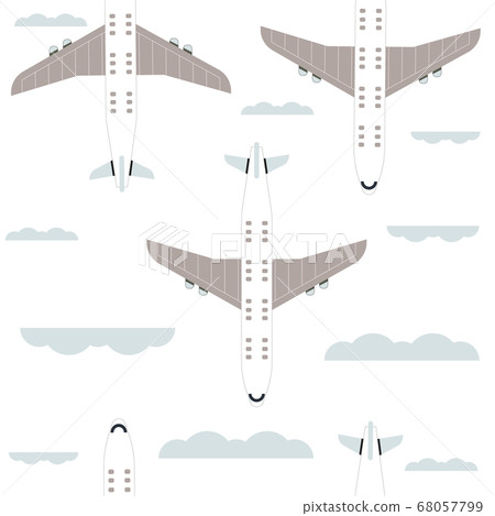 pattern with airplane flat and clouds on a white background pattern with airplane flat and clouds on a white background 68057799