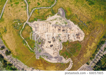 Aerial view of Beit Shean ancient ruins. 68057805