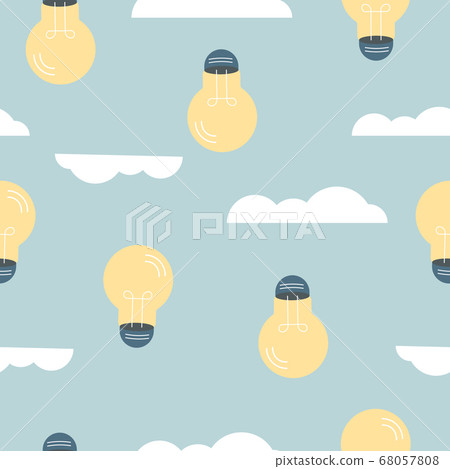 endless pattern of light bulbs and clouds on a white background endless pattern of light bulbs and clouds on a white background 68057808