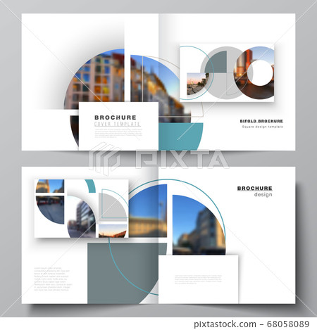 Vector layout of two covers templates for square design bifold brochure, flyer, cover design, book, brochure cover. Background with abstract circle round banners. Corporate business concept template. 68058089