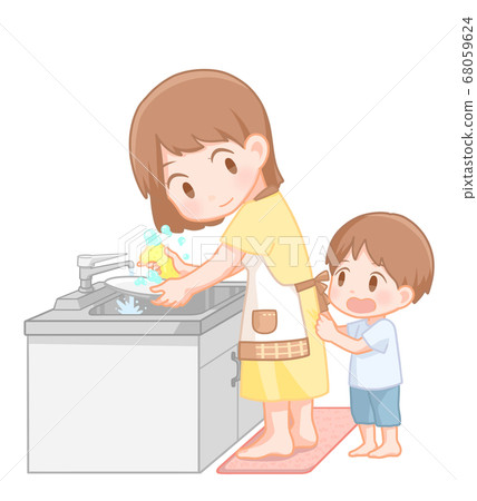 廚房母親兒童插畫 廚房母親兒童插畫 68059624