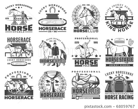 Horse race, polo and equestrian sport club icons Horse race, polo and equestrian sport club icons 68059767