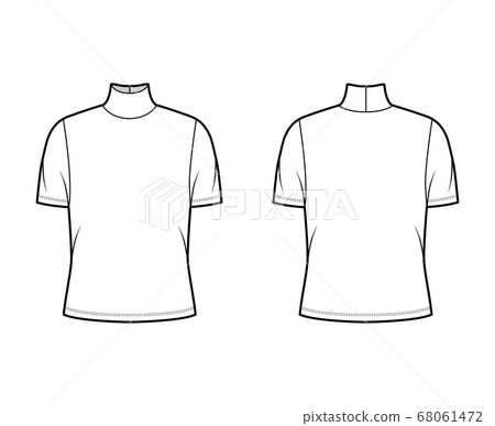 Turtleneck jersey t-shirt technical fashion illustration with short sleeves, oversized body.  68061472