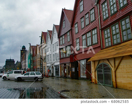 Rain colorful wooden warehouses Norway Rain colorful wooden warehouses Norway 68062585
