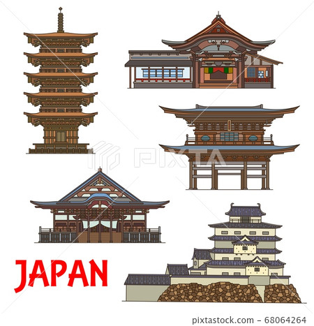 Japanese temples and castle, travel landmarks 68064264
