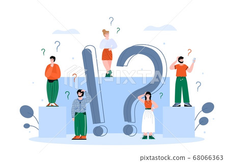 Vector flat illustration of confused people and the concept of faq and answers. 68066363