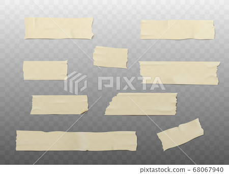 Set of beige adhesive or masking tape pieces with torn edges realistic style 68067940