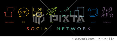社交網絡霓虹色線圖標 68068112