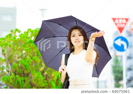 A woman confirming rain feet 68075061