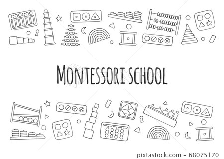 Hand drawn kid toys for Montessori games. Education logic toys for preschool children. Hand drawn kid toys for Montessori games. Education logic toys for preschool children. 68075170