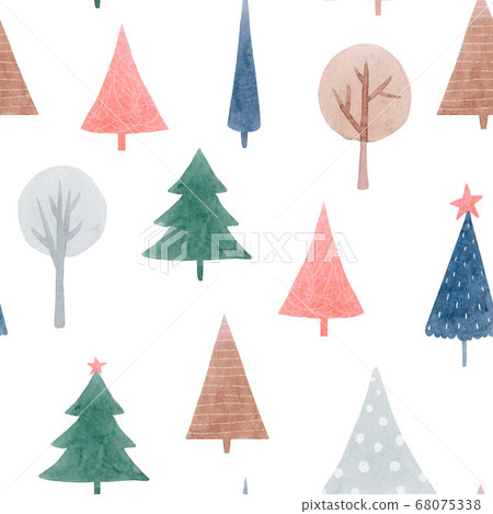 Beautiful seamless pattern with cute abstract watercolor forest trees. Stock illustration. Beautiful seamless pattern with cute abstract watercolor forest trees. Stock illustration. 68075338