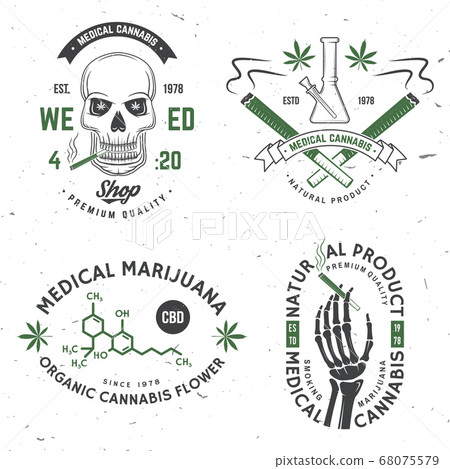 Medical cannabis badge, label with skeleton hand, smoking marijuana Vector. Vintage typography logo design with cannabis, skeleton hand silhouette For weed shop, cannabis, marijuana delivery service Medical cannabis badge, label with skeleton hand, smoking marijuana Vector. Vintage typography logo design with cannabis, skeleton hand silhouette For weed shop, cannabis, marijuana delivery service 68075579